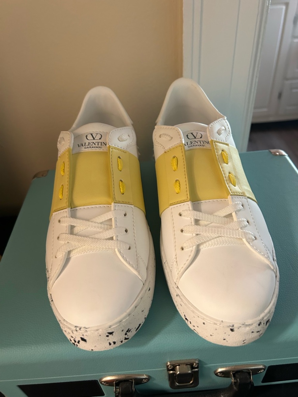 Valentino Garavani White & Yellow Leather Sneakers